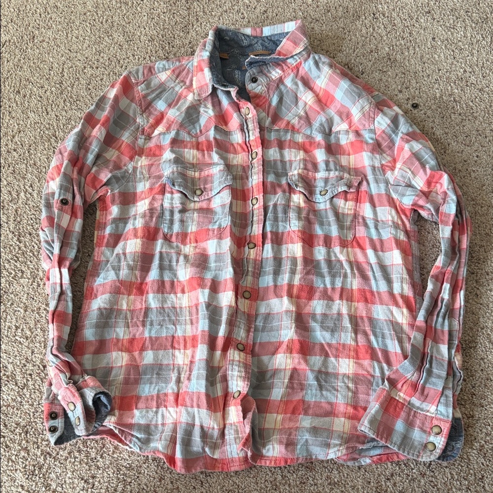 JACHS Girlfriend Plaid Button Down Shirt - Pink and Gray